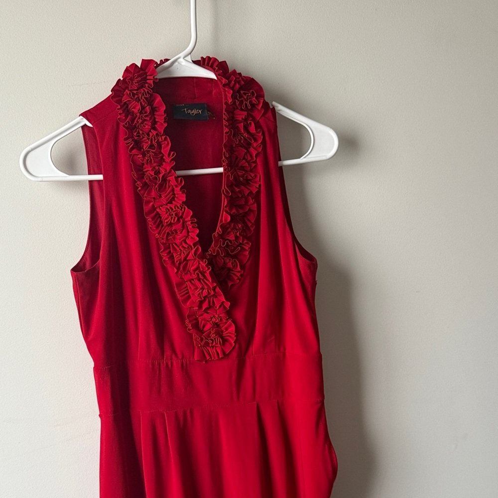Just...Taylor Red Dress with Ruffle Collar